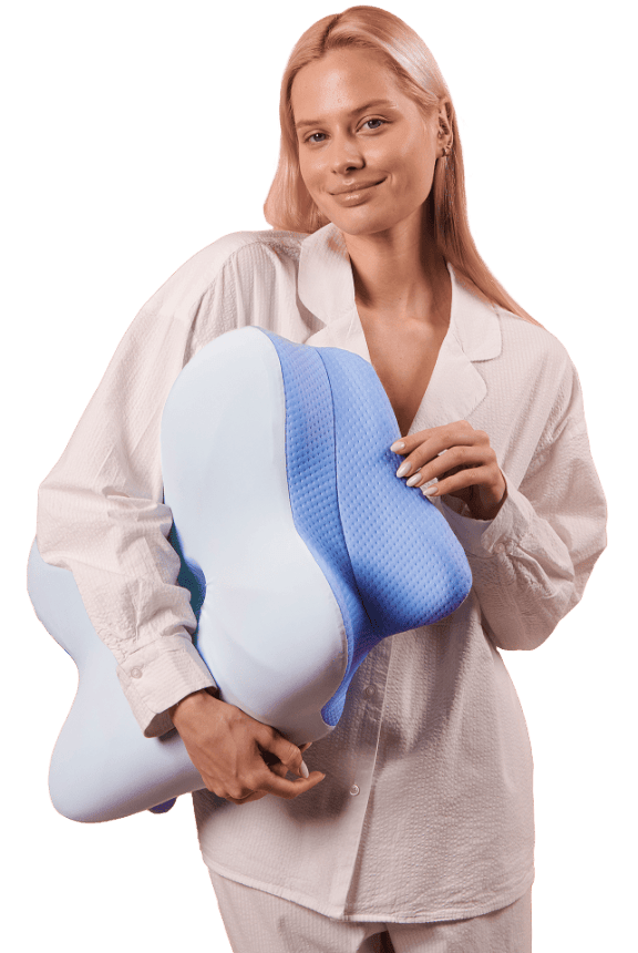 Woman holding Derila Ergo Pillow